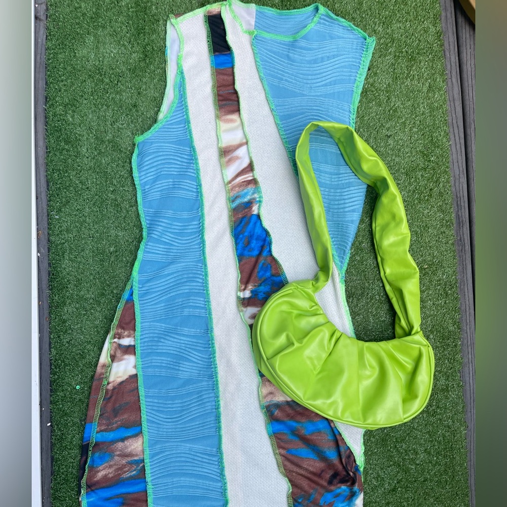 Colorful Mini Dress with Lime Green Accents